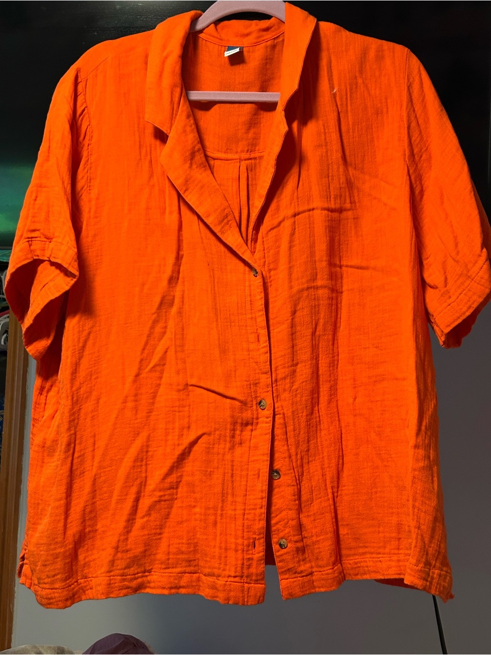 Old Navy Women's Short-Sleeve Button-Front Top in Orange